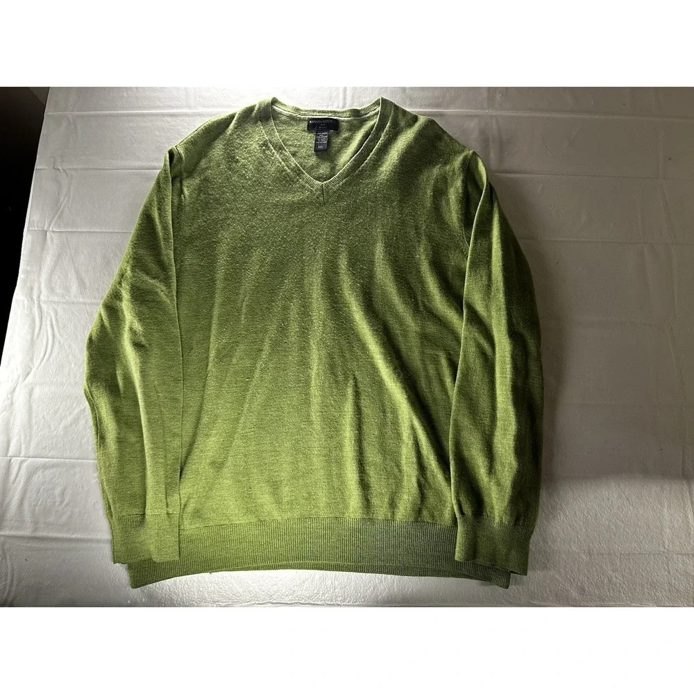 VTG Banana Republic Sweater Mens XXL Olive Green 100% Merino Wool V-Neck Classic